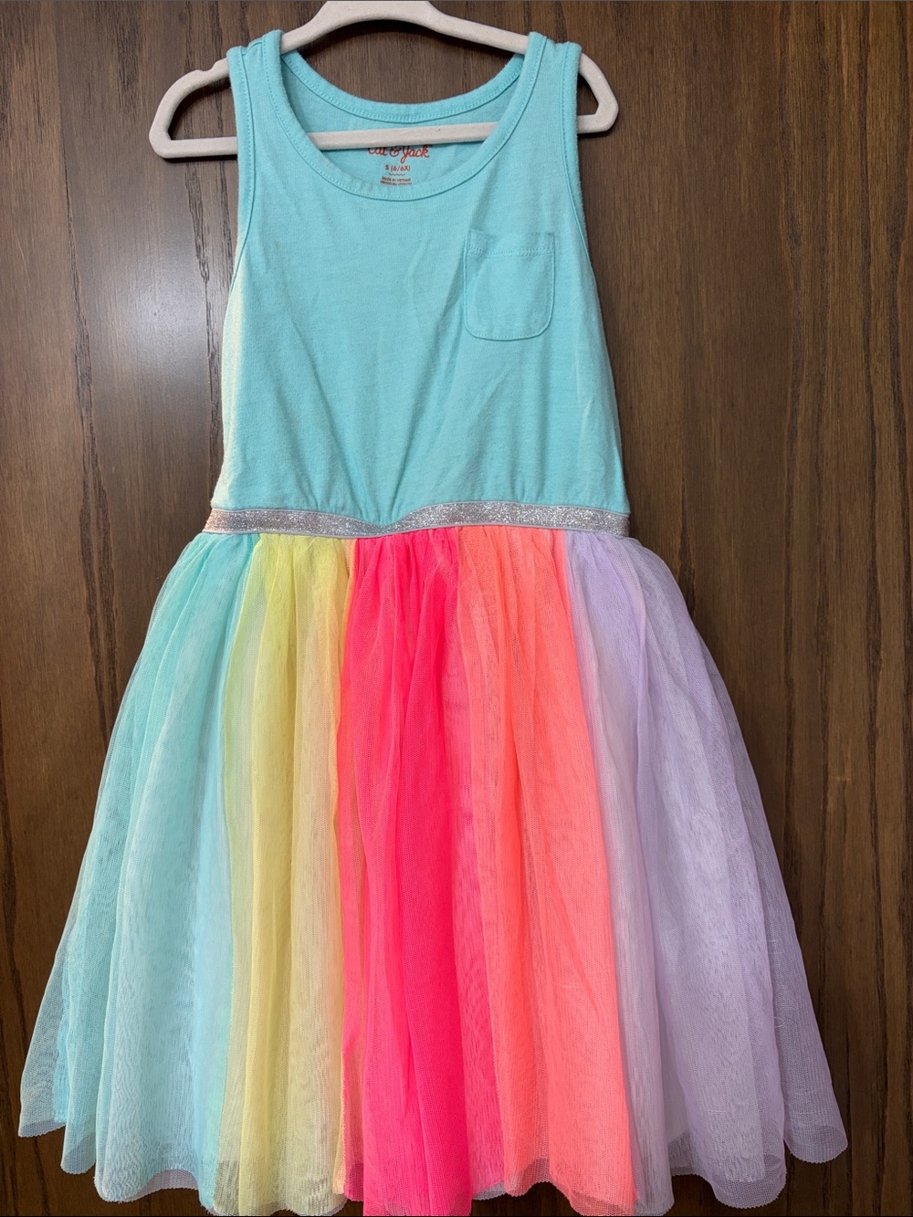 Cat & Jack Teal Tank Dress with Rainbow Tulle Skirt